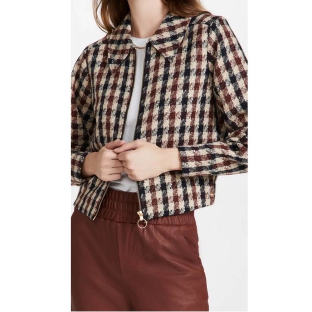 Scotch Soda Maison Scotch Plaid Tweed Cropped Bomber‎ Jacket Women's XS